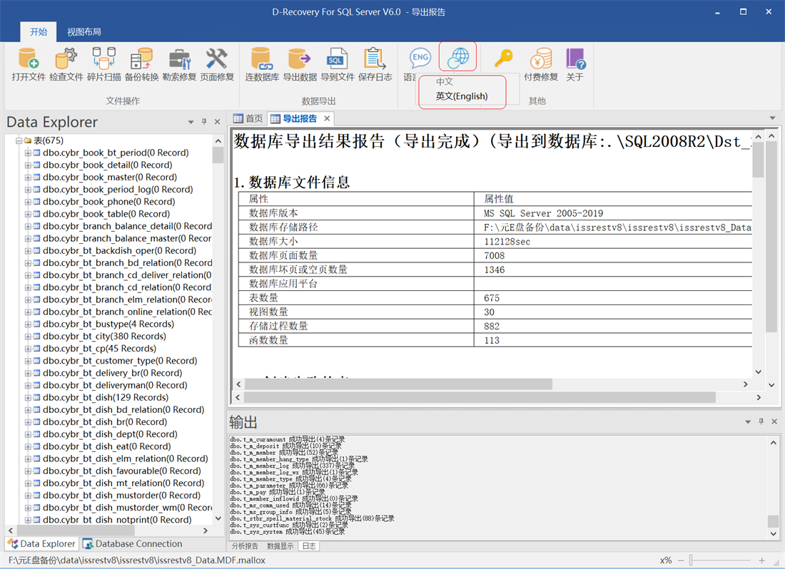 D-Recovery For SQLServer 软件中文和英文界面切换
